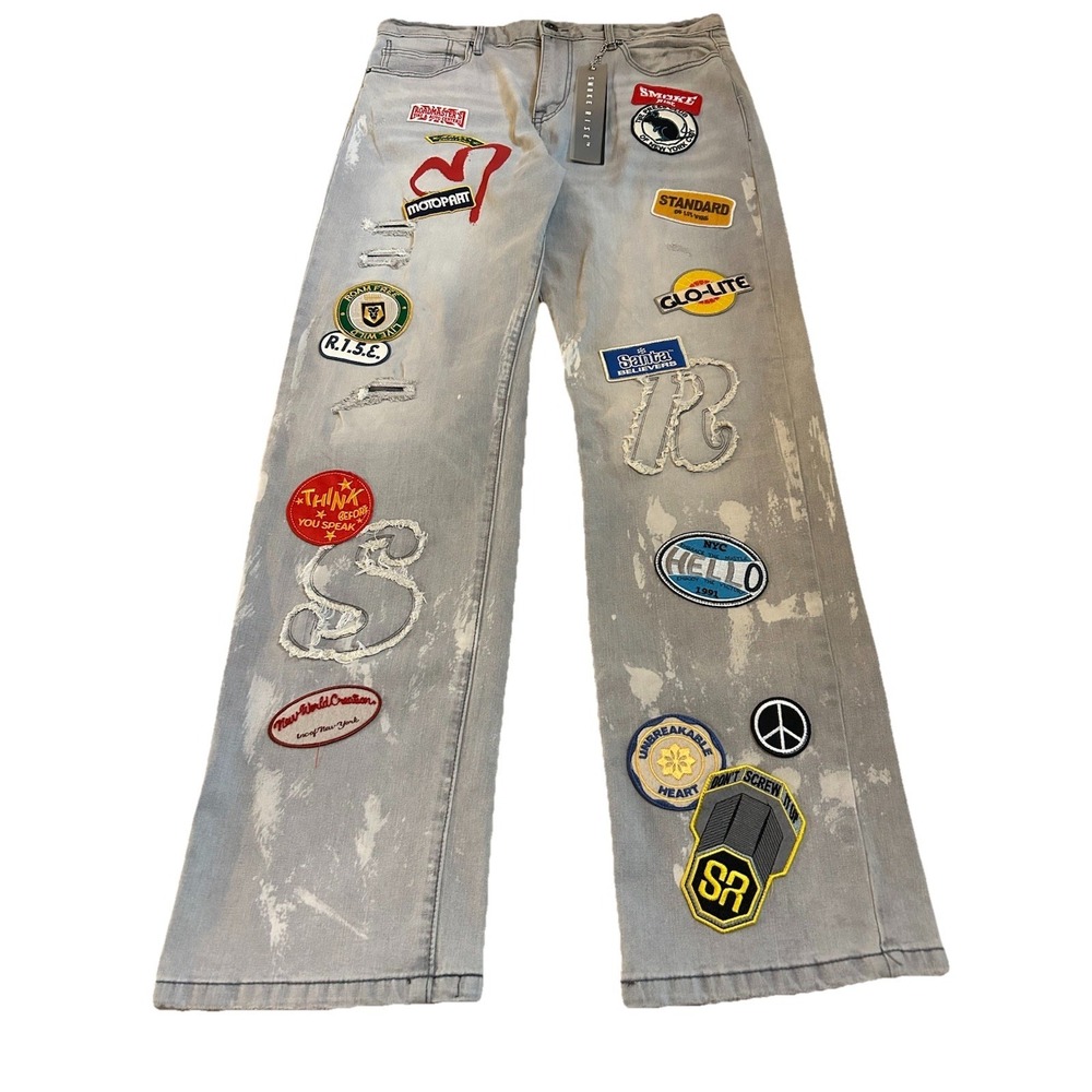 Smoke Rise Jeans Mens 36x34 Rare Retro Fit  Denim NWT 18 Patches "Paint Spatter"